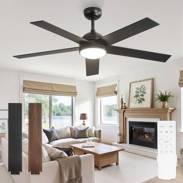 52 in. Black Farmhouse Indoor/Outdoor Ceiling Fan with Light and Remote for Living Room, Reversible Quiet DC Motor,3CCT
