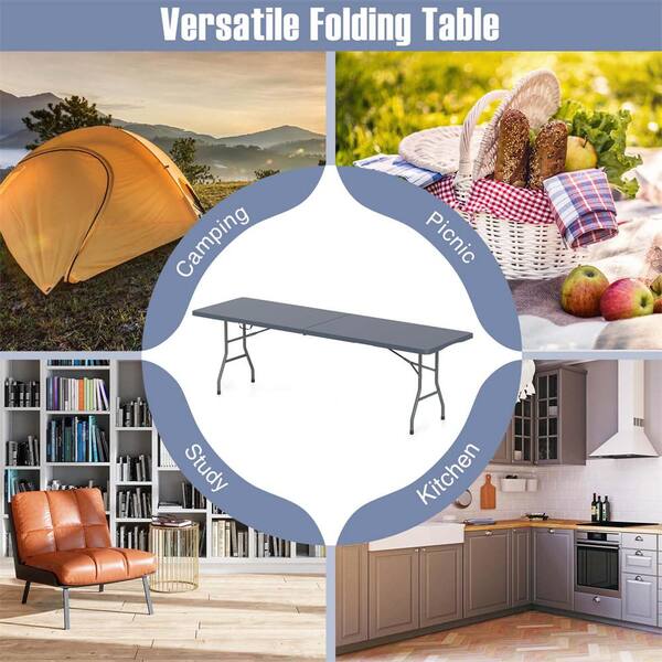 Costway 96 in. Gray Rectangle Metal Portable Folding Table with
