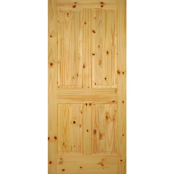 Builders Choice 36 in. x 80 in. 4-Panel Solid Core Unfinished Knotty Pine Wood Interior Door Slab