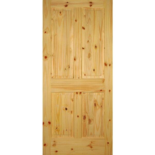 Builders Choice 36 in. x 80 in. Right-Handed 4-Panel Solid Core Knotty Pine Single Prehung Interior Door