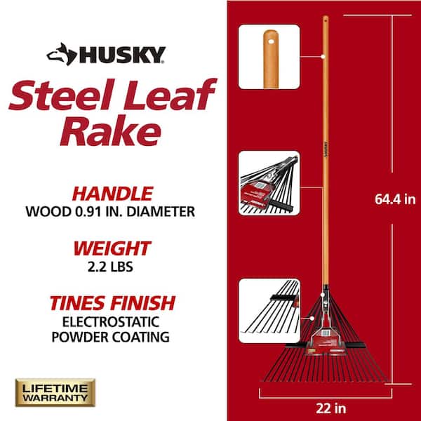 53 in. Long Wood Handle 22 in. Steel Leaf Rake