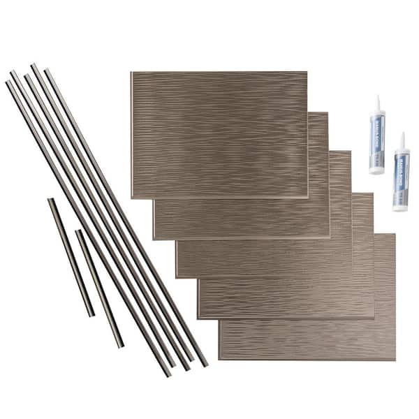 Fasade Ripple 18 in. x 24 in. Brushed Nickel Vinyl Decorative Wall Tile Backsplash 15 sq. ft. Kit