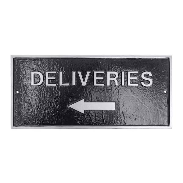 Montague Metal Products 10" x 21" Deliveries with Left Arrow Large Rectangle Wall Statement Plaque - Black/Silver