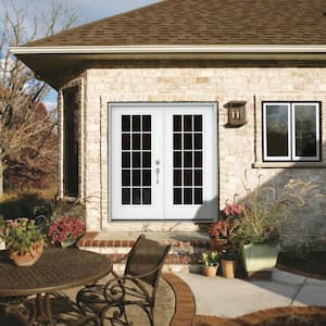 72 in. x 80 in. White Painted Steel Left-Hand Inswing 15 Lite Glass Active/Stationary Patio Door