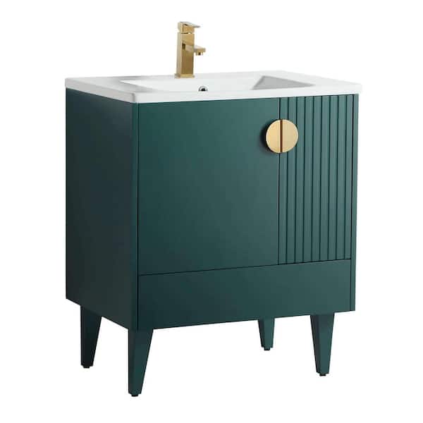 FINE FIXTURES Venezian 30 in. W x 18.11 in. D x 33 in. H Bathroom Vanity Side Cabinet in Green with White Ceramic Top