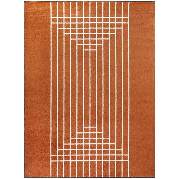 BALTA Maverick Burnt Orange 8 ft. x 10 ft. Art Deco Striped Area Rug