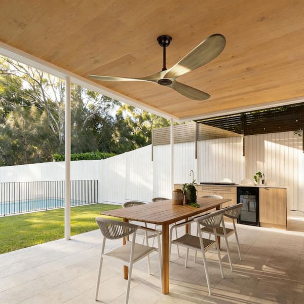 72 in. Black Metal Housing Deep Brown Solid Wood Standard Ceiling Fan Without Lights, Downrod Mount, Remote Control