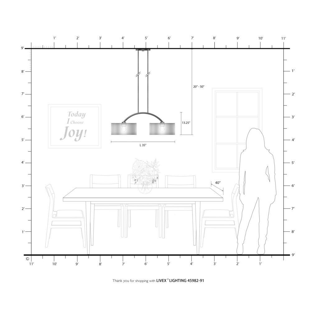 Elegant Brushed Nickel 2-Light Linear Chandelier with Off-White Drum Shades