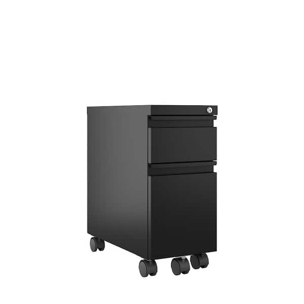 Hirsh 20 in. D 2-Drawer Black Metal 10 in. W Mobile Zip Pedestal File Cabinet Box-File