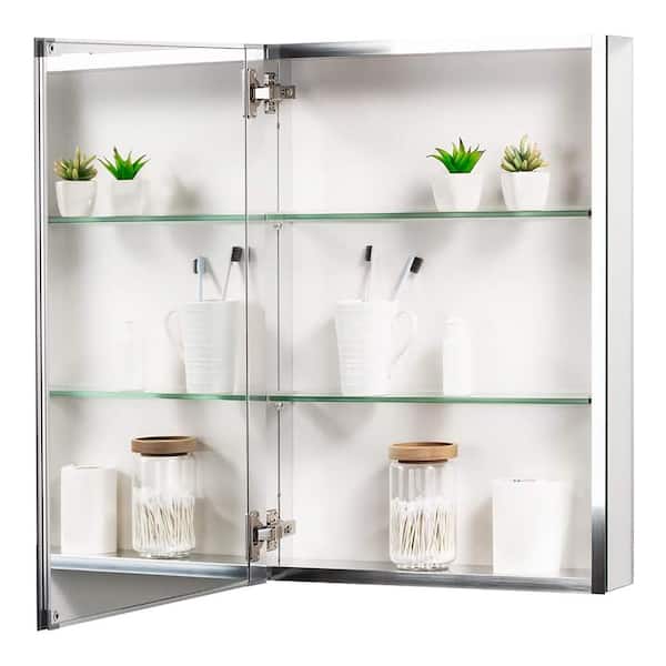 Unbranded 20 in. W x 26 in. H Large Rectangular Silver Aluminum Recessed/Surface Mount Medicine Cabinet with Mirror