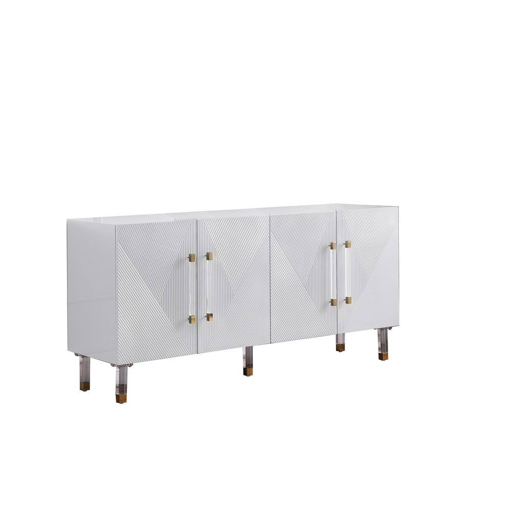 Fenella 65" White Lacquer Sideboard with Gold Accents