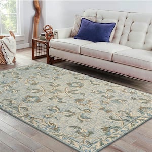 Rory Traditional Baby Blue 7 ft. x 9 ft. Mirroring Floral Bloom Area Rug
