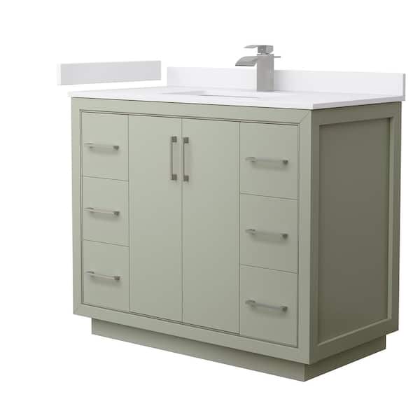 Wyndham Collection Icon 42 in. W x 22 in. D x 35 in. H Single Bath Vanity in Light Green with White Cultured Marble Top