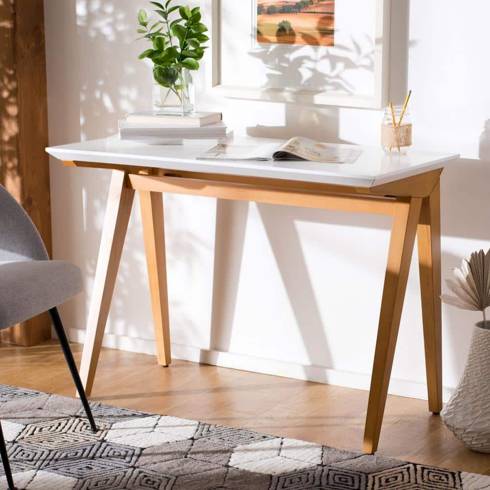 Asymmetrical Oak and White A-Frame Industrial Chic Desk