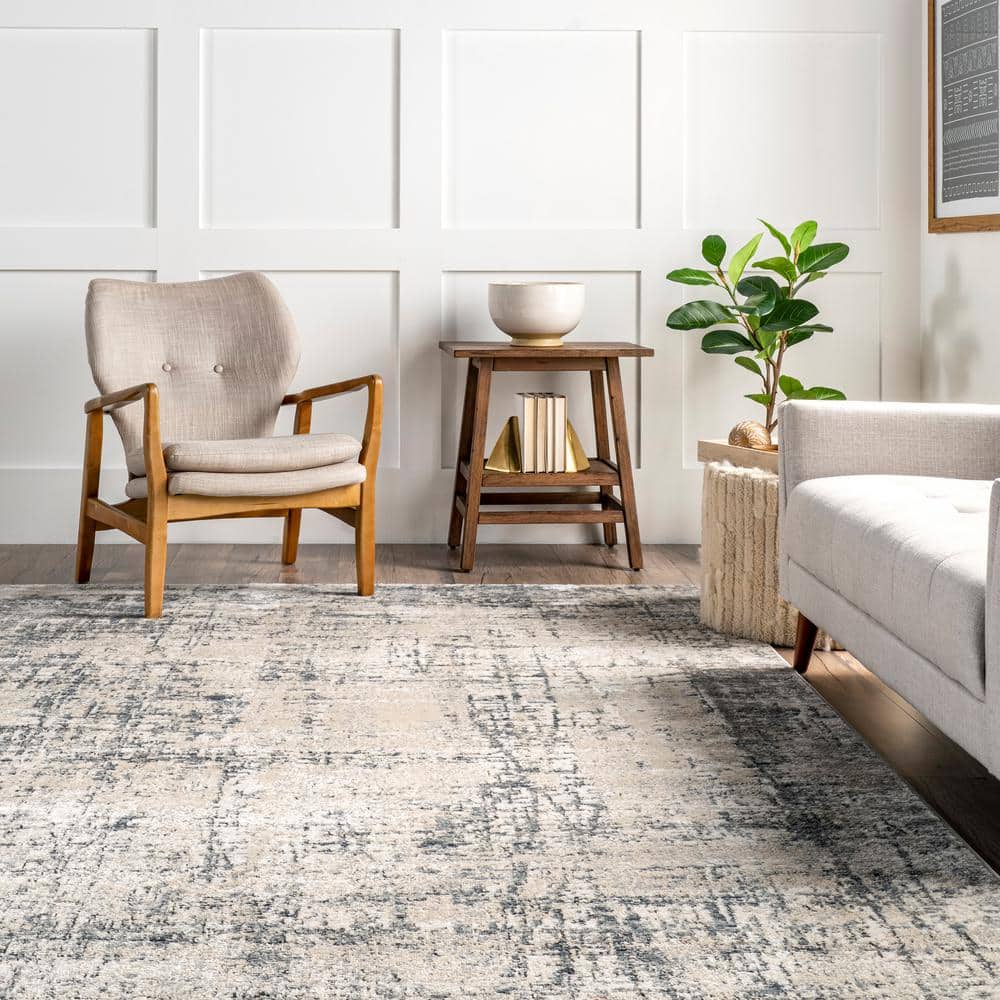 Modern Abstract Beige Synthetic Area Rug, 52"x24"