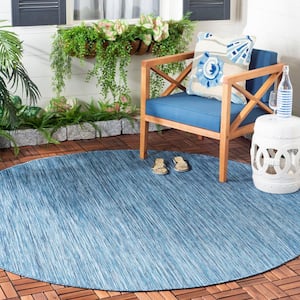 Beach House Blue 7 ft. x 7 ft. Round Geometric Indoor/Outdoor Patio  Area Rug
