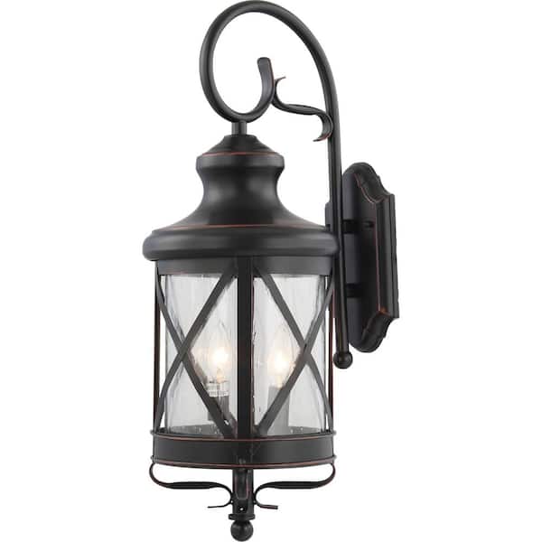 Volume Lighting Small 3-Light Black Copper Aluminum Indoor/Outdoor Lamp/Lantern Candle-Style, Wall Mount Sconce with Clear Seedy Glass
