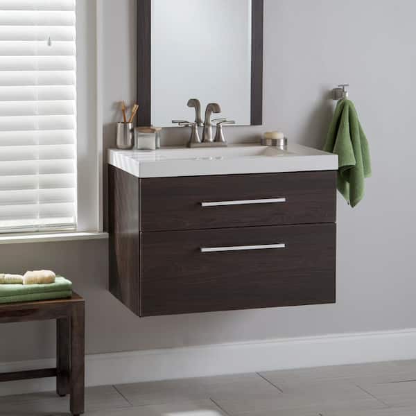 Domani Larissa 31 in. W x 19 in. D x 22 in. H Single Sink Floating Bath Vanity in Elm Ember with White Cultured Marble Top