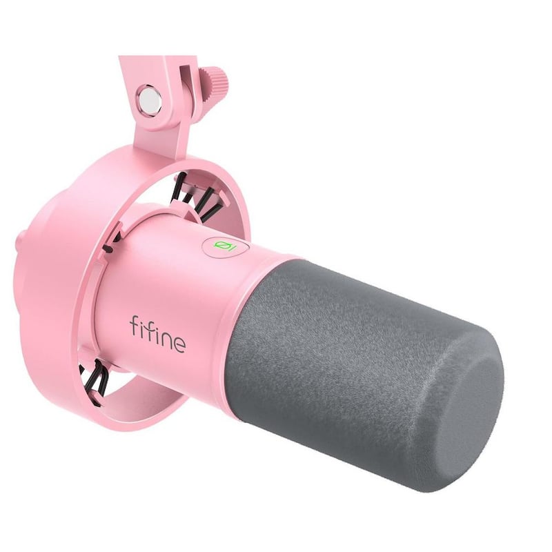 XLR/USB Dynamic Microphone for Streaming Recording with Tap to Mute, Gain Knob, Headphones Monitoring Amplitank Pink