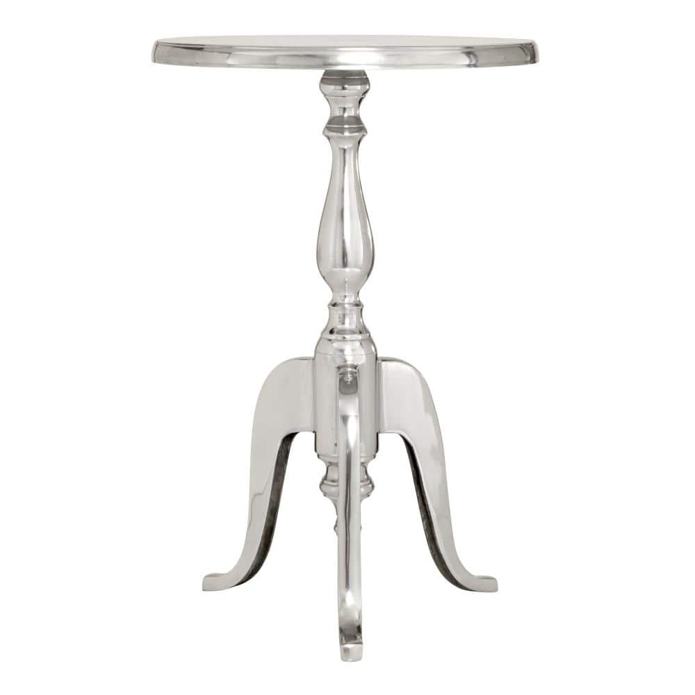 Elegant Silver Round Metal Pedestal Accent Table - 15" x 22"