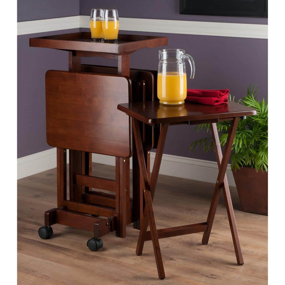 Isabelle 19.69 in. Serving Tray Oversize Walnut 6-Piece Snack Table - thumbnail 9