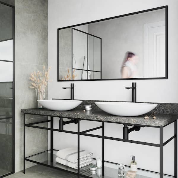 VIGO Matte Stone Wisteria Composite Oval Vessel Bathroom Sink in White with Gotham Faucet and Pop-Up Drain in Matte Black