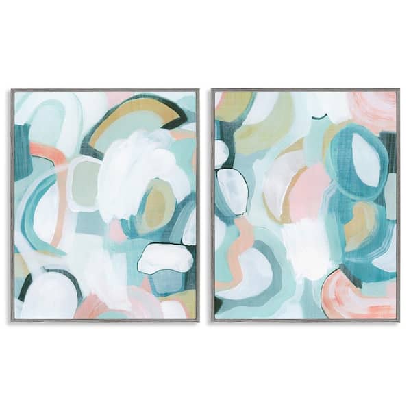 Stupell Industries Pastel Pink and Blue by Grace Popp 2 Pieces Gray Framed Abstract Giclee Art Print 20 in. x 16 in.