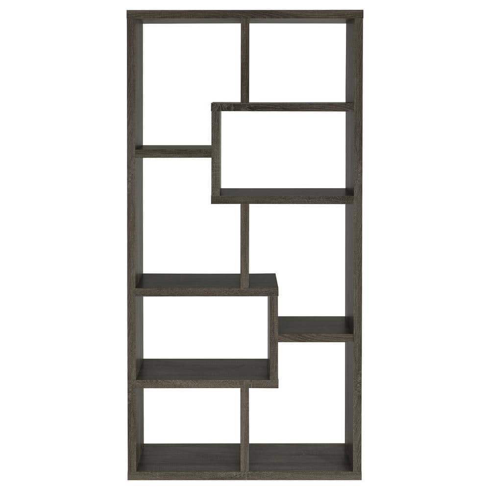 Transitional Geometric 10-Shelf Bookcase in Weathered Gray