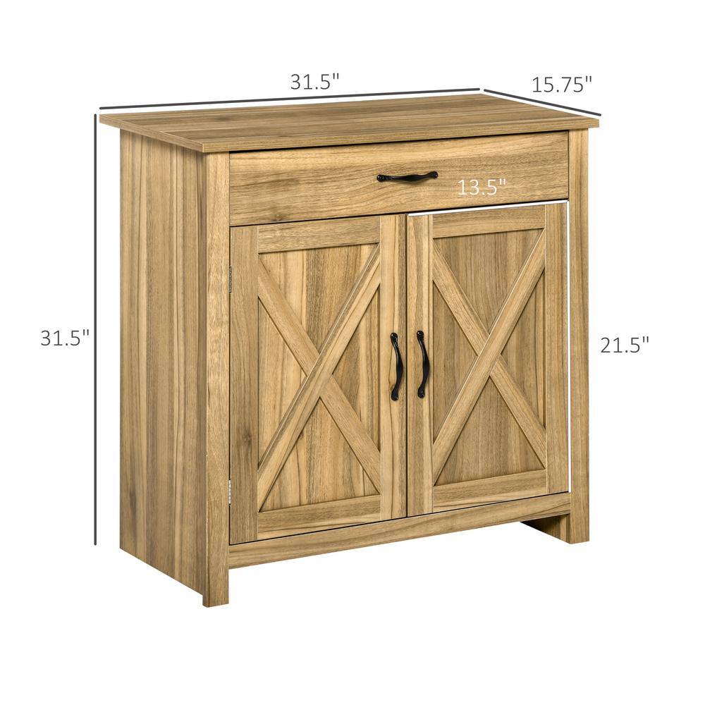 Natural Wood Farmhouse Barn Door Style Sideboard Cabinet