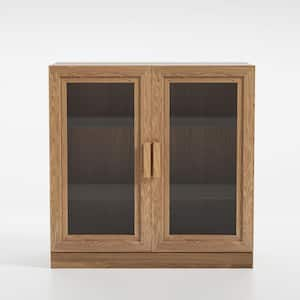 Wood 31 in. Accent Cabinet Office Storage Cabinet with 3 Shelves with Glass Door