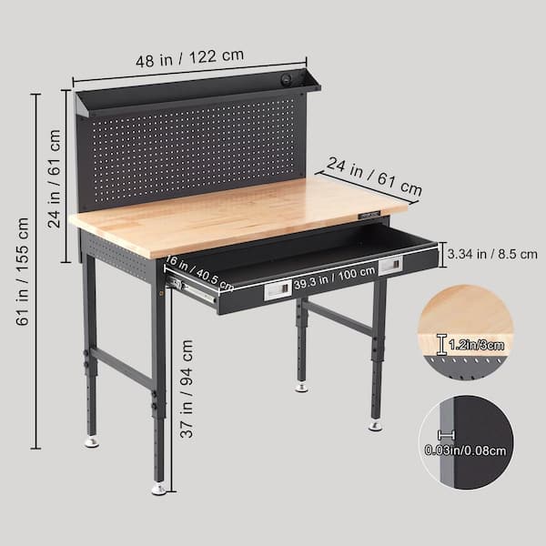 VEVOR 48 in. W x 24 in. D Heavy-duty Carbon Steel Workbench