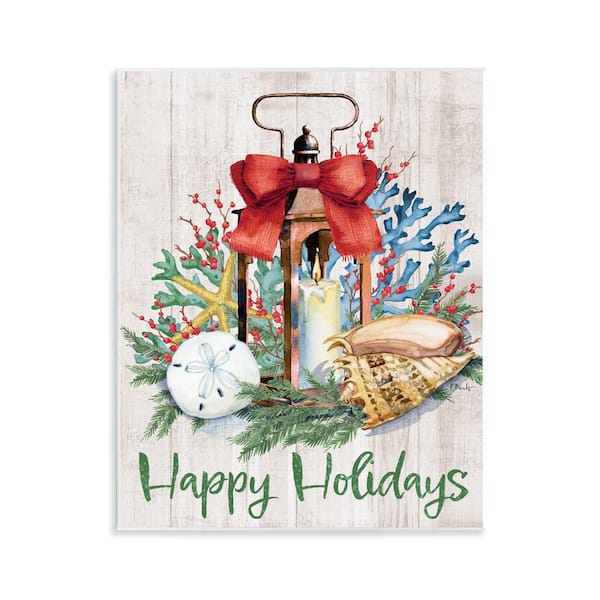 Stupell Industries Happy Holidays Nautical Lantern by Paul Brent Unframed Typography Graphic Art Print 14 in. x 11 in.