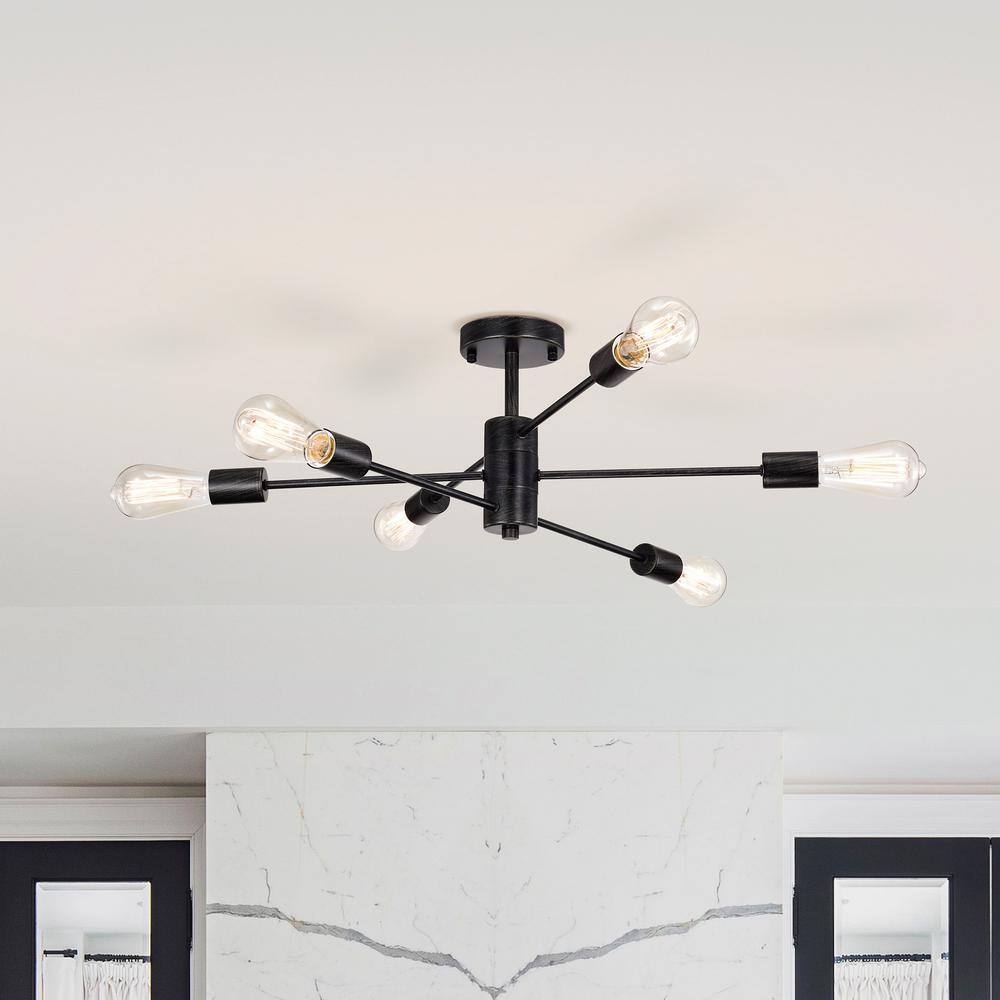 Cintia Matte Black 6-Light Iron Flush Mount Chandelier