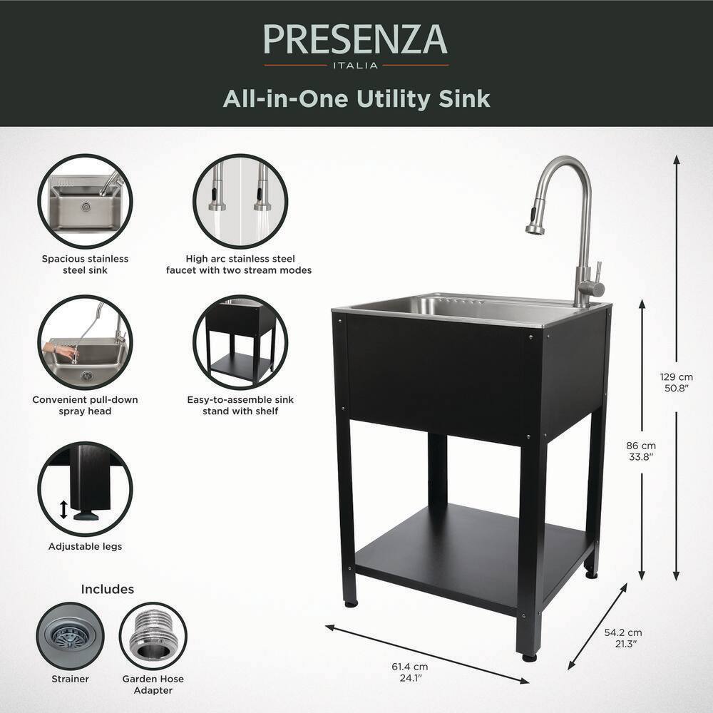 24.1" Stainless Steel Freestanding Farmhouse Laundry Sink with Faucet