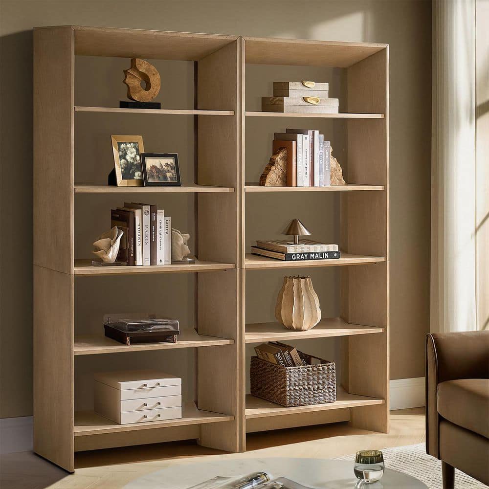 JAYDEN CREATION Tullia 76 in. Tall Natural Wood Bookcase Set of 2