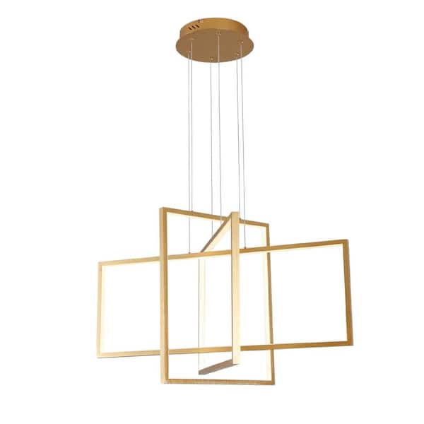 UMEILUCE 3-Lights Dimmable Integrated LED Gold Chandelier for Living Dining Room Staris LED 80-Watt with Remote Control