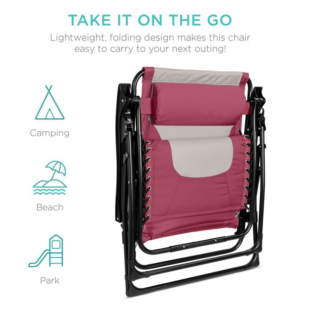 Oversized Pink and Taupe Zero Gravity Beach Lounger with Arms