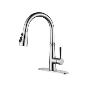 Polished Chrome Single Handle Pull Down Sprayer Kitchen Faucet with Advanced Spray and Stream in Vibrant Stainless