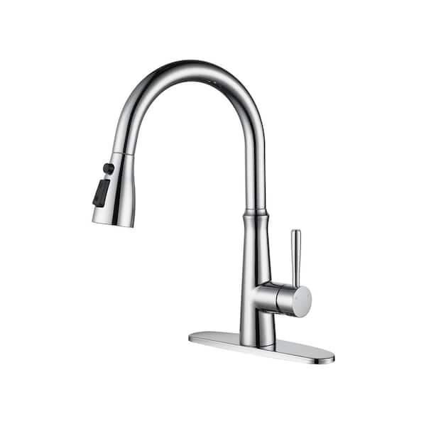 IVIGA Polished Chrome Single Handle Pull Down Sprayer Kitchen Faucet with Advanced Spray and Stream in Vibrant Stainless