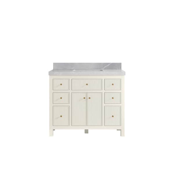 Willow Collections Sonoma 42 in. Single Sink Freestanding Alabaster Bath Vanity with Pearl Gray Quartz Top Unassembled