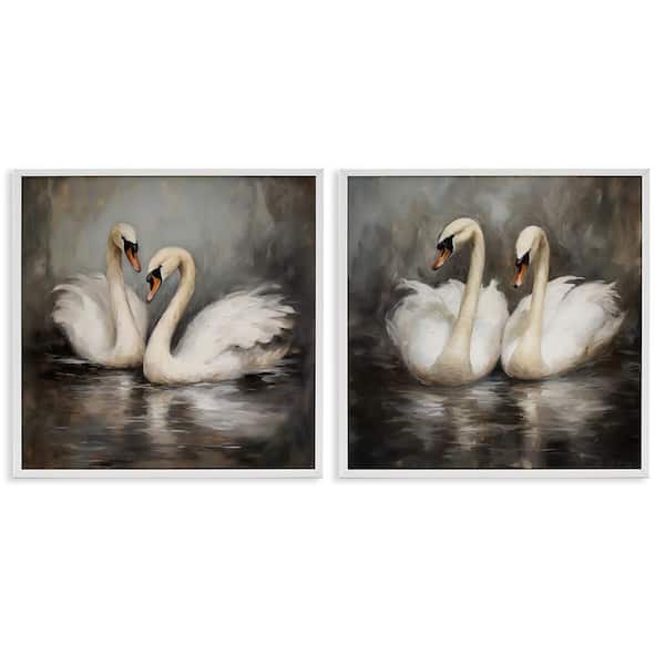 Twin Swans with Reflections by Novae 2 Pieces White Framed Animal Giclee Art Print 24 in. x 24 in.