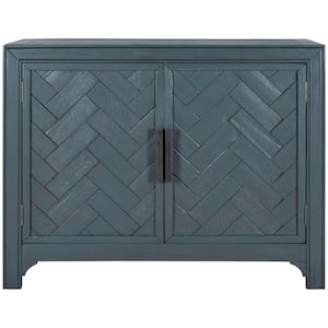 40 in. W x 15 in. D x 31.9 in. H Antique Blue Linen Cabinet with Unique Design Doors, 1 Adjustable Shelves