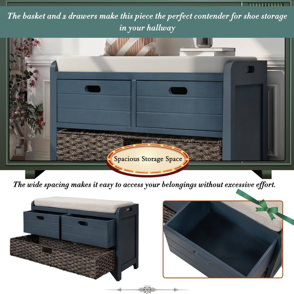 Beige Linen Backless Storage Bench with Drawers