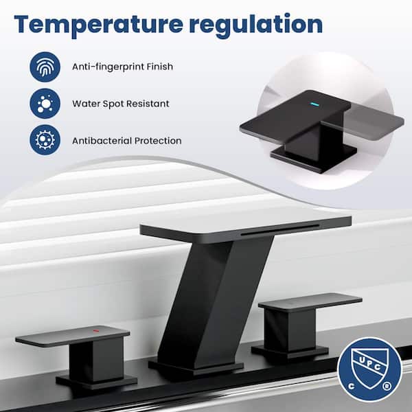 Elite Waterfall 8 in. Widespread Double-Handle Bathroom Faucet 3-Hole Bath Sink Faucet with Pop-Up Drain in Matte Black