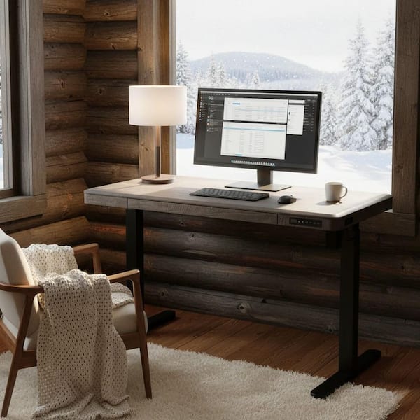 WDAY 48 in. Smoked Gray Electric Standing Desk with Wireless Charger, Drawer and Memory Height Presets