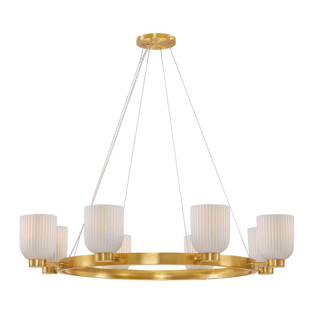 Isla Blanca 8-Light Warm Brass Chandelier with Porcelain Shades