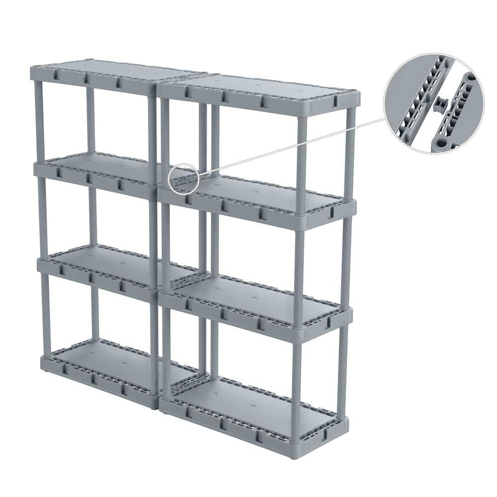 Sleek 4-Tier Light-Duty Resin Storage Shelving Unit, Black and Gray