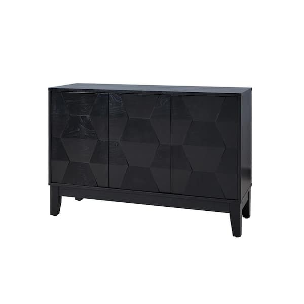 JAYDEN CREATION Germaine Black Modern 45 in. W 3-door Sideboard with Adjustable Shelf and Solid Wood Legs