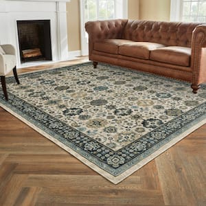 Earltown Ivory/Blue 7 ft. 10 in. X 10 ft. 10 in. Oriental Polyester Area Rug