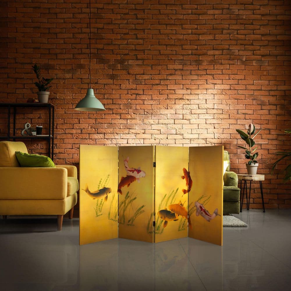 Gold Koi Pond Double Sided Canvas 4-Panel Room Divider